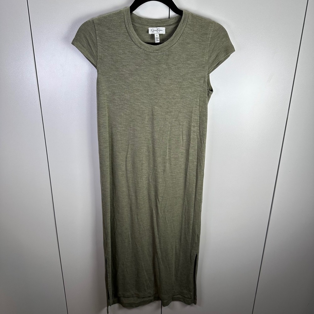 Jessica Simpson Womens S‎ Olive Green Maxi T Shirt Dress Side Slits Minimalist